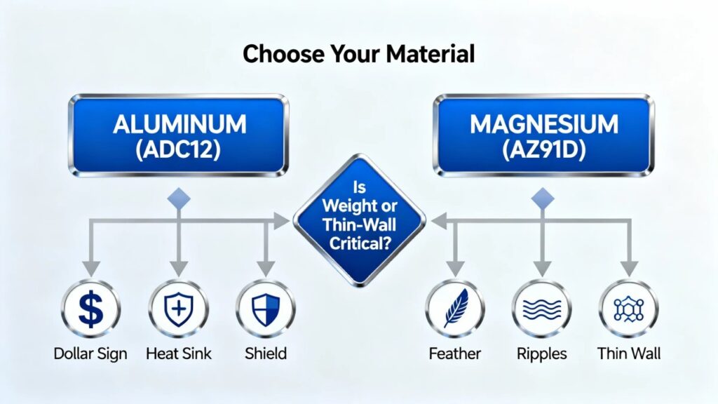 clean, modern dual path flowchart infographic titled “choose your material.”