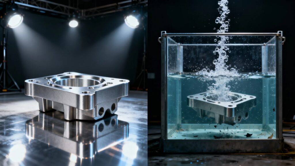 a flawless cnc machined aluminum die casting under studio lights.