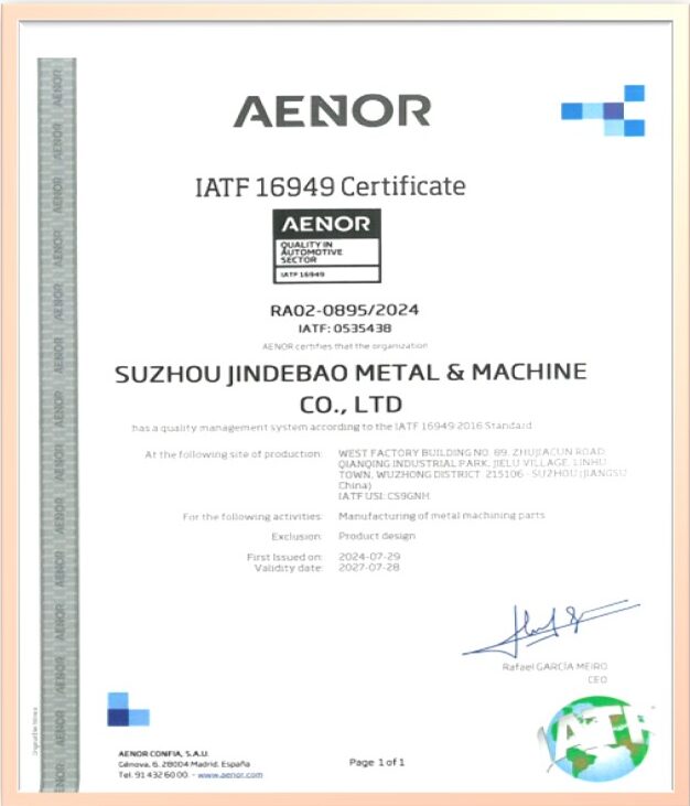Home IATF 16949:2016 Certificate for Sureton Factory, validating automotive-grade manufacturing of metal machining parts.