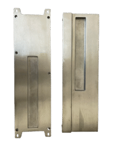 Quality Inspection Custom OEM aluminum die cast enclosure plate with mounting tabs front and back view.