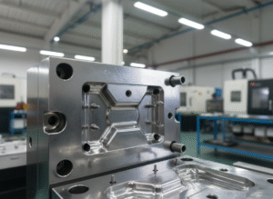 Home Precision mold manufacturing process with a multi-cavity injection mold on display.