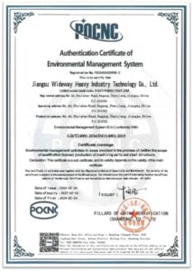 Sureton ISO 14001 registration document: Certified environmental compliance for CNC machining and heavy industry production.