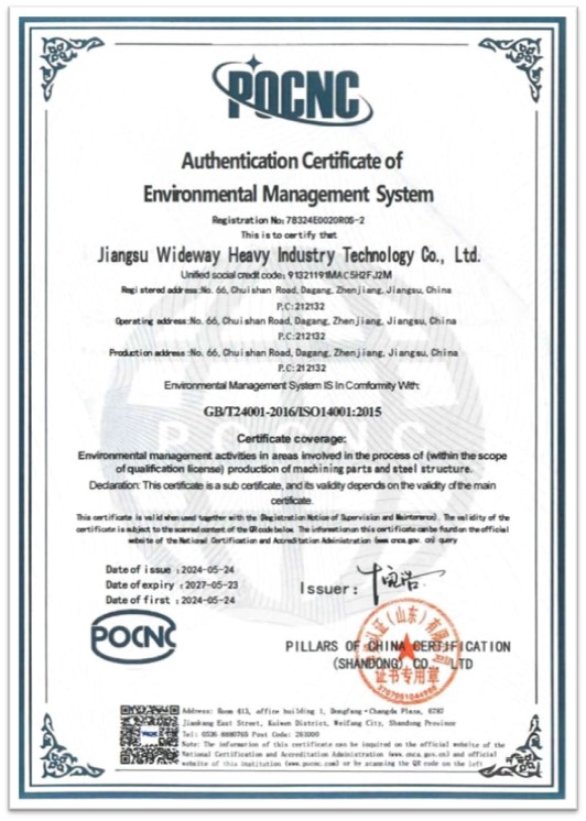 Sureton ISO 14001 registration document: Certified environmental compliance for CNC machining and heavy industry production.