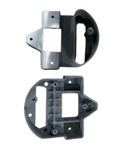 Quality Inspection Structural aluminum die cast bracket showing internal reinforcement ribs and CNC milled mounting surface (front and back view).