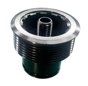 CNC Machining Custom OEM CNC turned aluminum bicycle part with central thread and knurled edge.