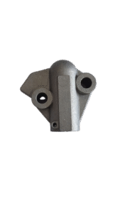 Quality Inspection Aluminum die casting belt tensioner housing top view with shot blasted finish.