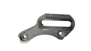 Quality Inspection Metal die cast sliding bracket with gear teeth rack and elongated slot.