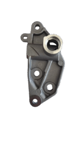 Quality Inspection Aluminum die casting engine accessory bracket with CNC machined bore and reinforced ribs.