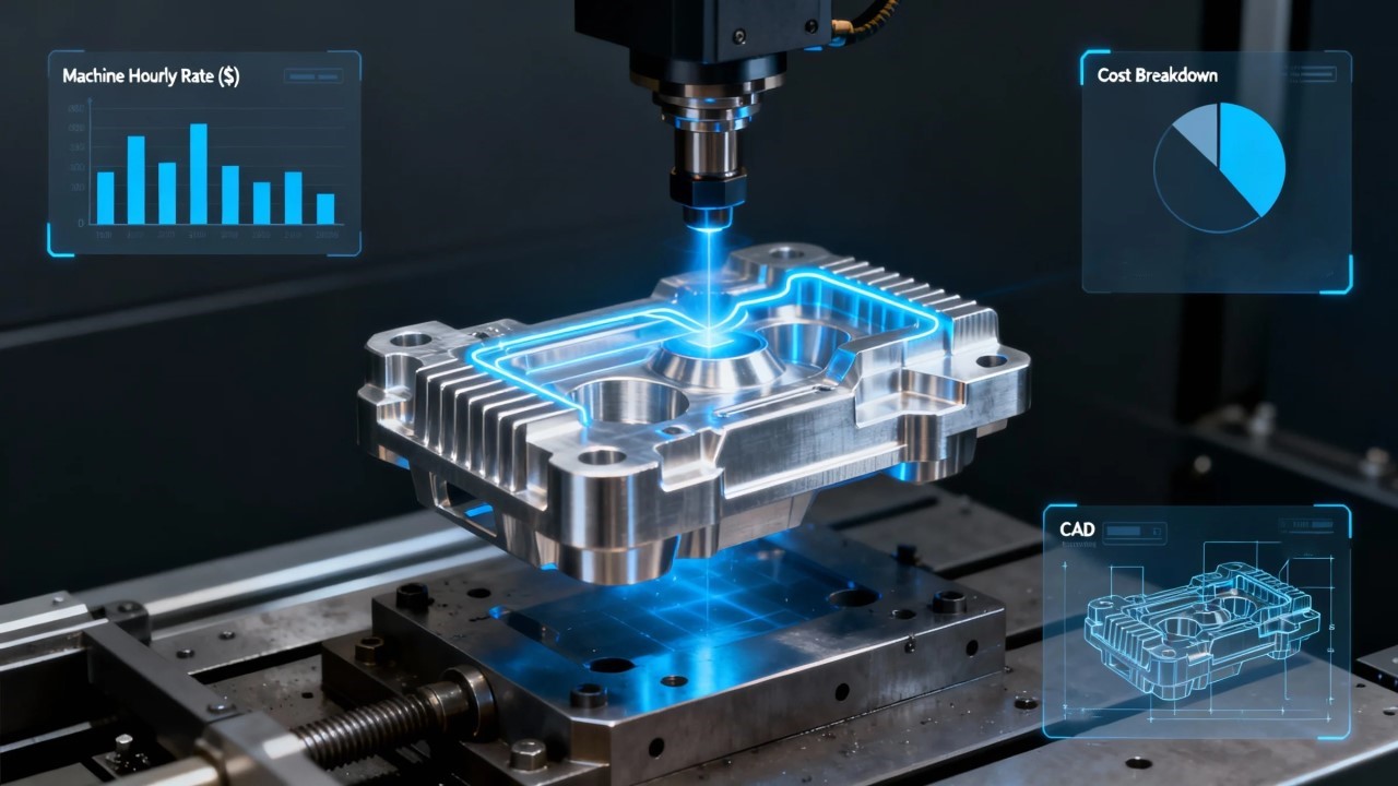 a sleek, futuristic visualization of cnc machining costs.